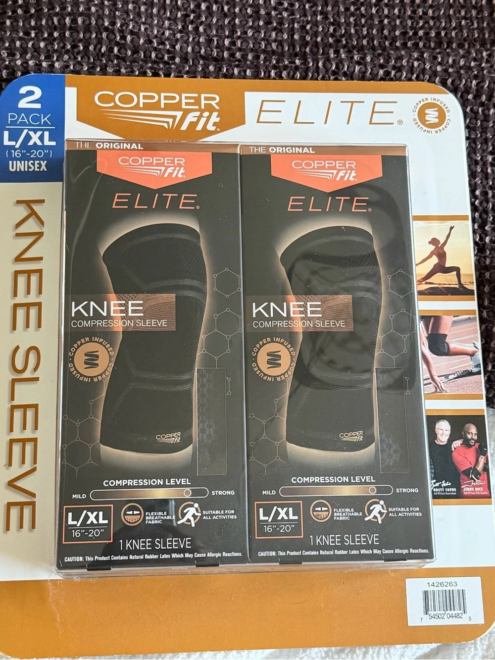 Copper Fit Elite Black Knee Compression Sleeves - 2 Pack L/XL
